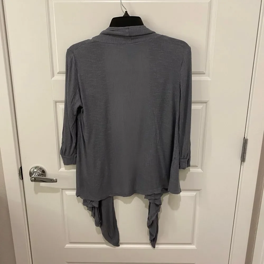H.I.P Gray Waffle Knit Asymmetrical Open Front Tie Layering Cardigan Medium